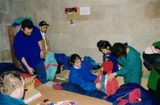 Giving aid at the Unfinished Hotel