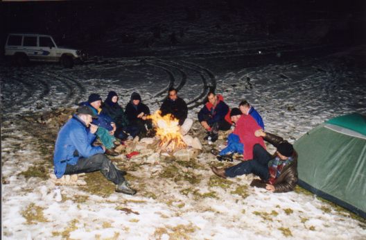Camp fire in the snow
