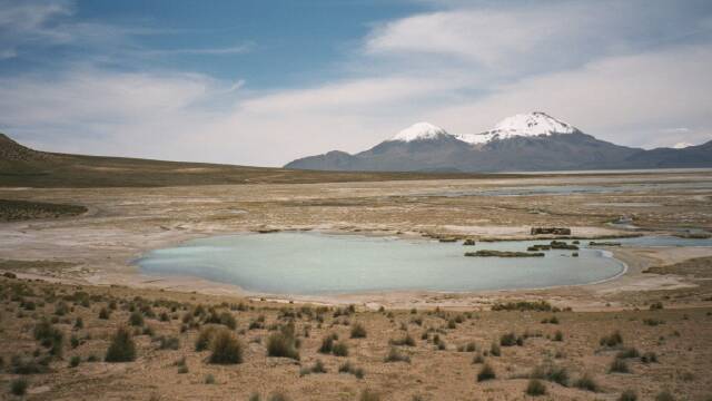 The steaming hot lake at the Salar de Surire